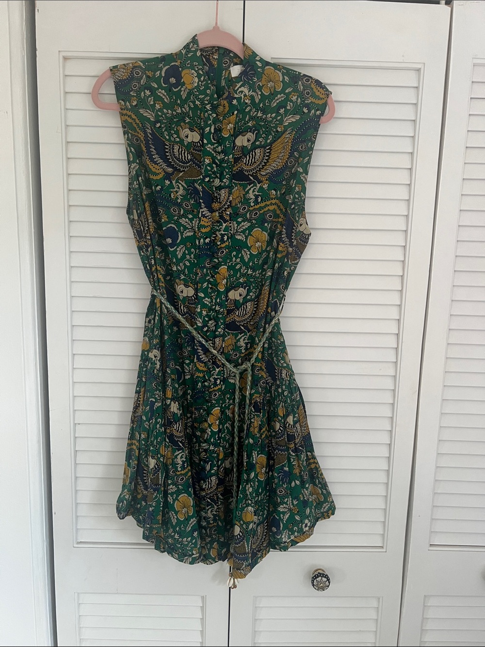 Zimmermann Green Floral Sleeveless Dress with Braided Belt